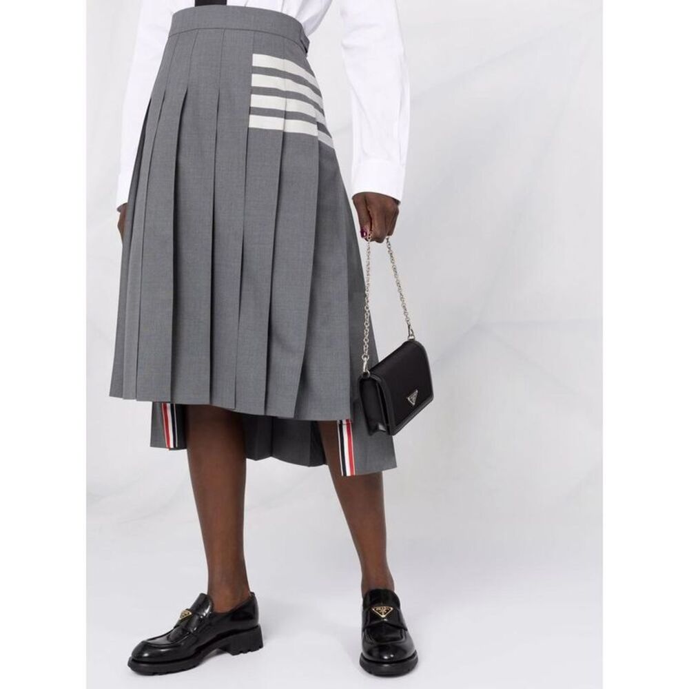 THOM BROWNE Pleated Midi Skirt with Signature Striping Women GREY Skirts